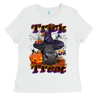 White Trick Or Treat Black Angus Heifer Ladies Tee - LillyAllenDesigns