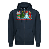 Navy Jingle All The Way Zipper Hoodie - CowhideDigitalArt