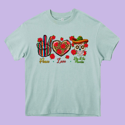 Peace Love Dia De Los Muertos Heavy Core Tee Designed By Bundleandbundleshop