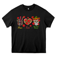 Black Peace Love Dia De Los Muertos Heavy Core Tee - BundleAndBundleShop