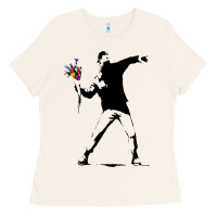 Bone banksy protester throwing flowers Ladies Tee - lanVoArt