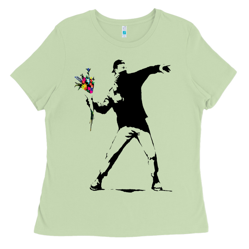 Banksy Protester Throwing Flowers Ladies Tee by lanVoArt | Teevron