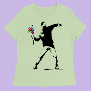Banksy Protester Throwing Flowers Ladies Tee Designed By Lanvoart