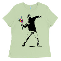 Matcha banksy protester throwing flowers Ladies Tee - lanVoArt