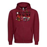 Burgundy Santa's Favorite Firefighter Zipper Hoodie - LillyAllenDesigns