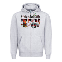 Heather Grey Santa's Favorite Firefighter Zipper Hoodie - LillyAllenDesigns