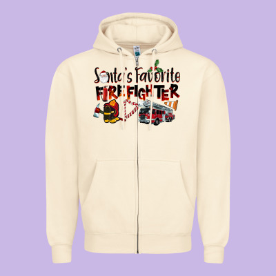 Santa's Favorite Firefighter Zipper Hoodie Designed By Lillyallendesigns