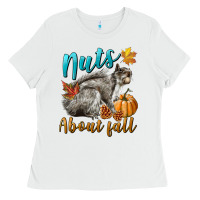 White Nuts About Fall Squirrel Ladies Tee - LillyAllenDesigns