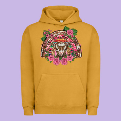 Pink Floral Baby Goat Rainbow Urban Hoodie Designed By Barkaloodesign