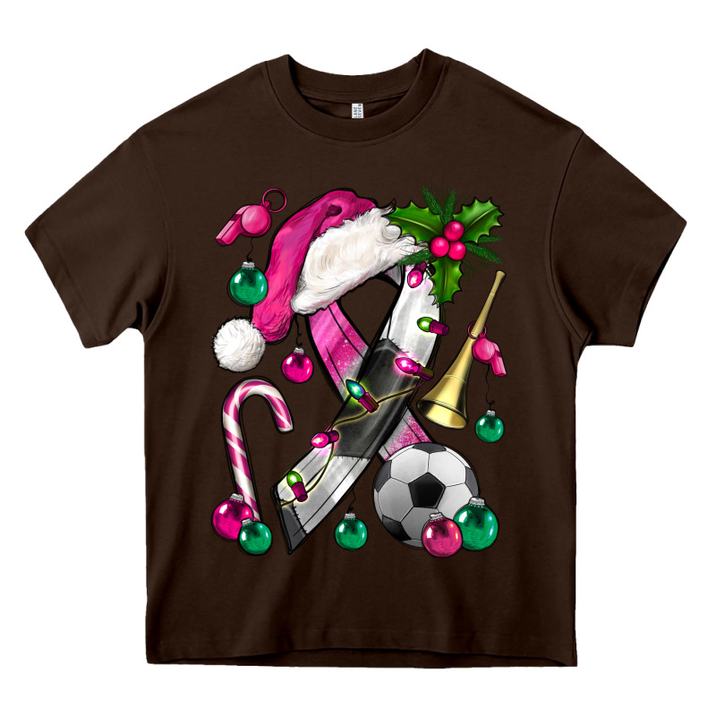Pink Christmas Breast Cancer Ribbon Soccer Heavy Core Tee by BundleAndBundleShop | Teevron