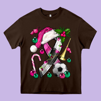 Pink Christmas Breast Cancer Ribbon Soccer Heavy Core Tee Designed By Bundleandbundleshop