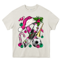 Cream Pink Christmas Breast Cancer Ribbon Soccer Heavy Core Tee - BundleAndBundleShop