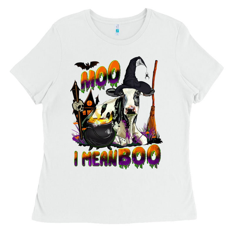 Moo I Mean Boo Holstein Cow Ladies Tee by LillyAllenDesigns | Teevron