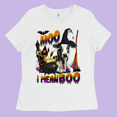 Moo I Mean Boo Holstein Cow Ladies Tee Designed By Lillyallendesigns