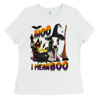White Moo I Mean Boo Holstein Cow Ladies Tee - LillyAllenDesigns