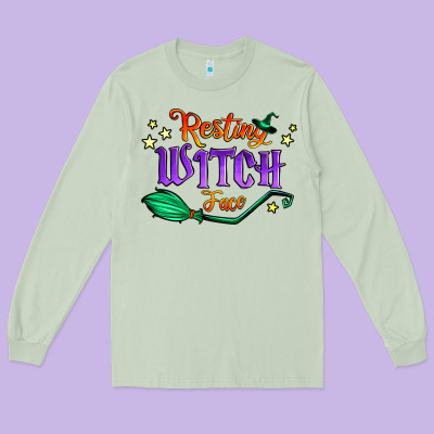 Resting Witch Face Long Sleeve Tee Designed By Jasminsmagicworld