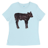 Baby Blue Black Angus Calf Illustrations Ladies Tee - LillyAllenDesigns