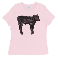 Bubblegum Pink Black Angus Calf Illustrations Ladies Tee - LillyAllenDesigns