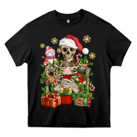 Black Skeleton Christmas Element Snowman Awda Heavy Core Tee - BundleAndBundleShop