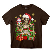 Chocolate Brown Skeleton Christmas Element Snowman Awda Heavy Core Tee - BundleAndBundleShop