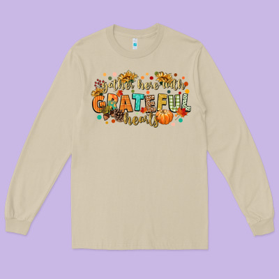 Gather Here With Grateful Hearts Long Sleeve Tee Designed By Cowgirlartshop