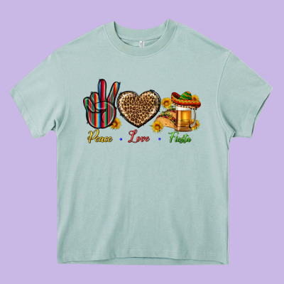Peace Love Fiesta Heavy Core Tee Designed By Bundleandbundleshop
