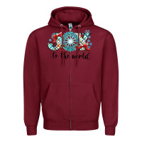Burgundy Joy to the World Zipper Hoodie - CowhideDigitalArt