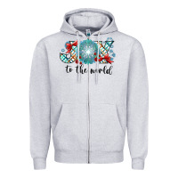 Heather Grey Joy to the World Zipper Hoodie - CowhideDigitalArt