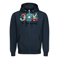 Navy Joy to the World Zipper Hoodie - CowhideDigitalArt