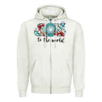 Oatmeal Heather Joy to the World Zipper Hoodie - CowhideDigitalArt