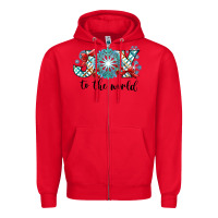 Red Joy to the World Zipper Hoodie - CowhideDigitalArt