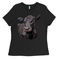 Black Black Angus Cow Illustrations Ladies Tee - LillyAllenDesigns