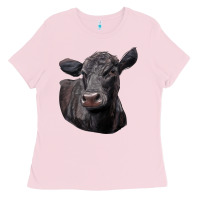 Bubblegum Pink Black Angus Cow Illustrations Ladies Tee - LillyAllenDesigns