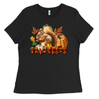 Black Fall Vibes Squirrel Ladies Tee - LillyAllenDesigns