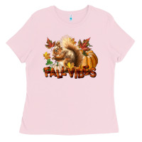 Bubblegum Pink Fall Vibes Squirrel Ladies Tee - LillyAllenDesigns