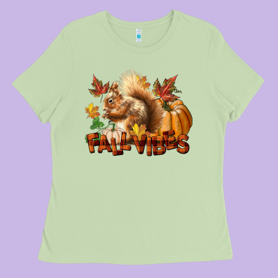 Fall Vibes Squirrel Ladies Tee Designed By Lillyallendesigns
