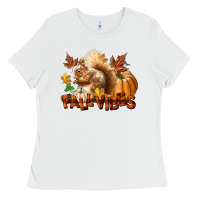 White Fall Vibes Squirrel Ladies Tee - LillyAllenDesigns