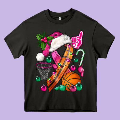 Pink Christmas Breast Cancer Ribbon Basketball Heavy Core Tee Designed By Bundleandbundleshop