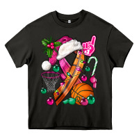 Asphalt Pink Christmas Breast Cancer Ribbon Basketball Heavy Core Tee - BundleAndBundleShop