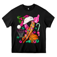 Black Pink Christmas Breast Cancer Ribbon Basketball Heavy Core Tee - BundleAndBundleShop