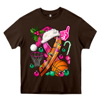 Chocolate Brown Pink Christmas Breast Cancer Ribbon Basketball Heavy Core Tee - BundleAndBundleShop