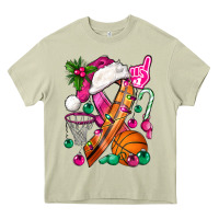 Mossy Pink Christmas Breast Cancer Ribbon Basketball Heavy Core Tee - BundleAndBundleShop