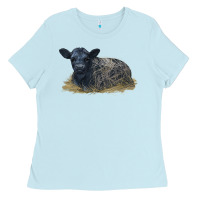 Baby Blue Black Angus Calf Illustrations Ladies Tee - LillyAllenDesigns