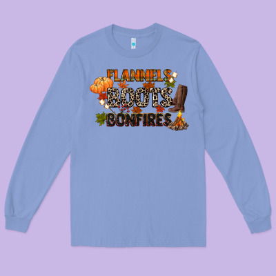 Flannels Boots And Bonfires Long Sleeve Tee Designed By Cowgirlartshop