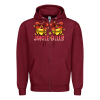 Burgundy Jingle Bells Zipper Hoodie - CowhideDigitalArt