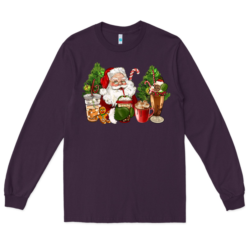 Santa Coffee Cups Christmas Long Sleeve Tee by CowGirlArtShop | Teevron