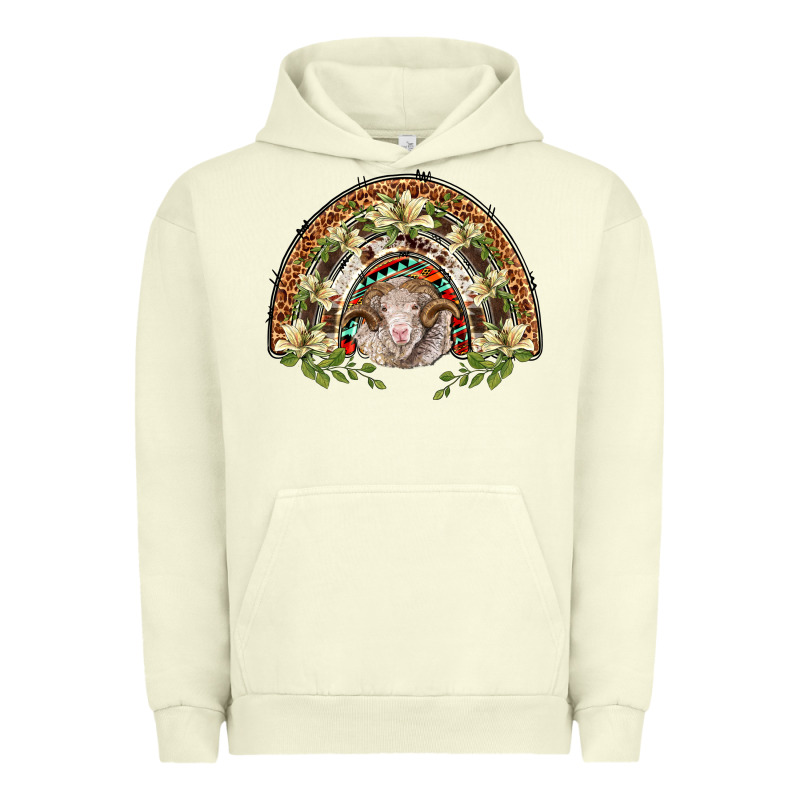 Merino Wool Ram Lily Rainbow Urban Hoodie by BarkalooDesign | Teevron