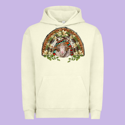 Merino Wool Ram Lily Rainbow Urban Hoodie Designed By Barkaloodesign
