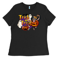 Black Trick Or Treat Chimpanzee Ladies Tee - LillyAllenDesigns