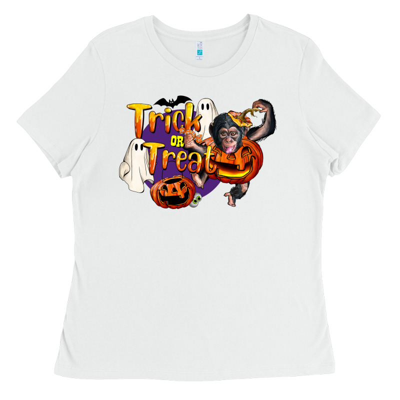 Trick Or Treat Chimpanzee Ladies Tee by LillyAllenDesigns | Teevron